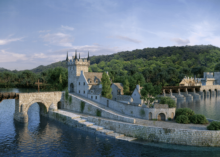 Vue du pont médiéval de Vernon sur l'application Time-Loop