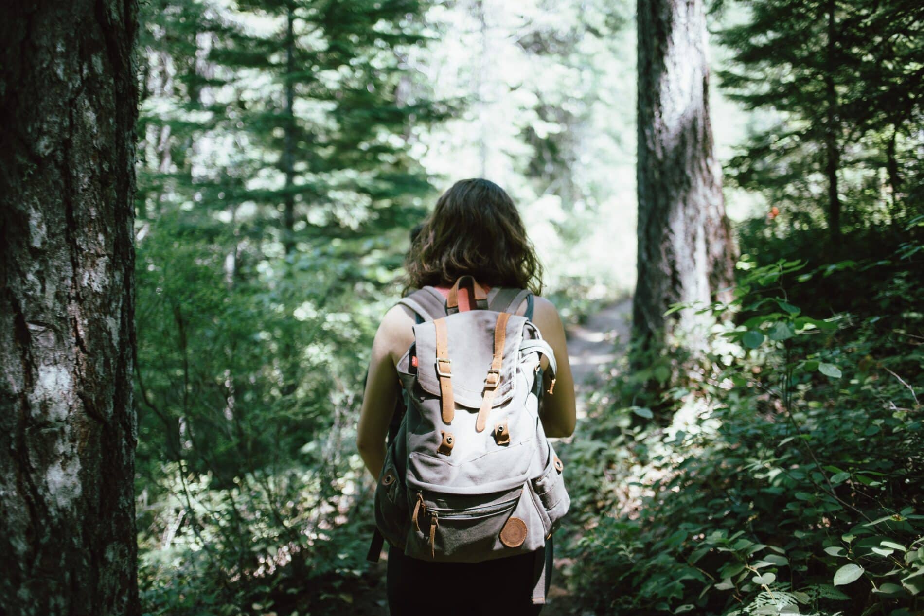 Femme de dos avec un sac à dos en randonnée